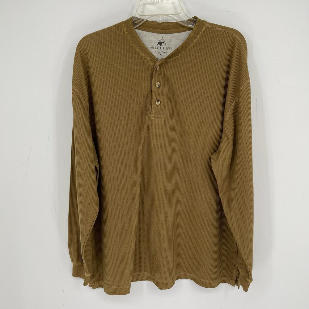 Mountain Bear Men's Brown Waffle Knit Henley Shirt Size XL